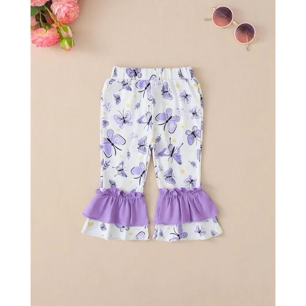 Toddler Baby Girl Clothes Long Sleeve Shirt Ruffle Soft Tops Bell Bottom Long Pa